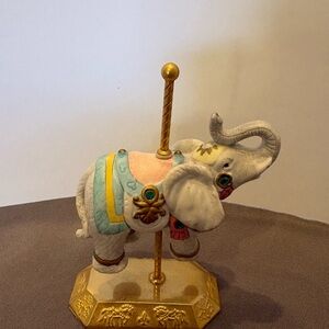Decorative Elephant Carousel Figurine with 24k Gold-Plated Base Accents 5 1/2”